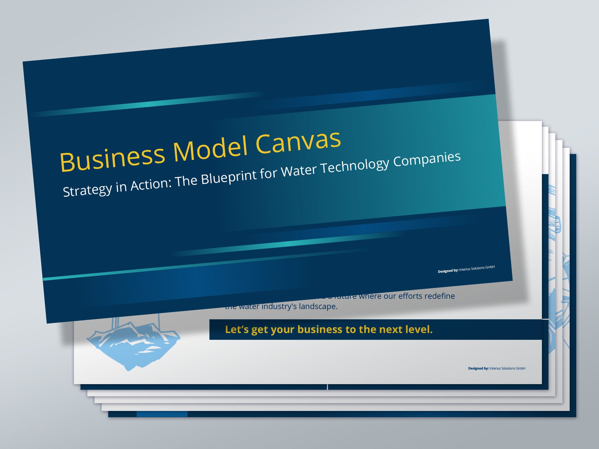 Business Model Canvas Blueprint for Water Technology Companies - Strategic planning guide with blue design showing framework overview